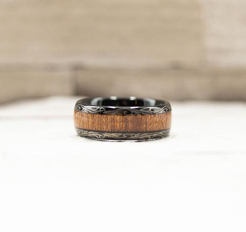Black Tungsten Carbide Koa Wood Inlay Ring