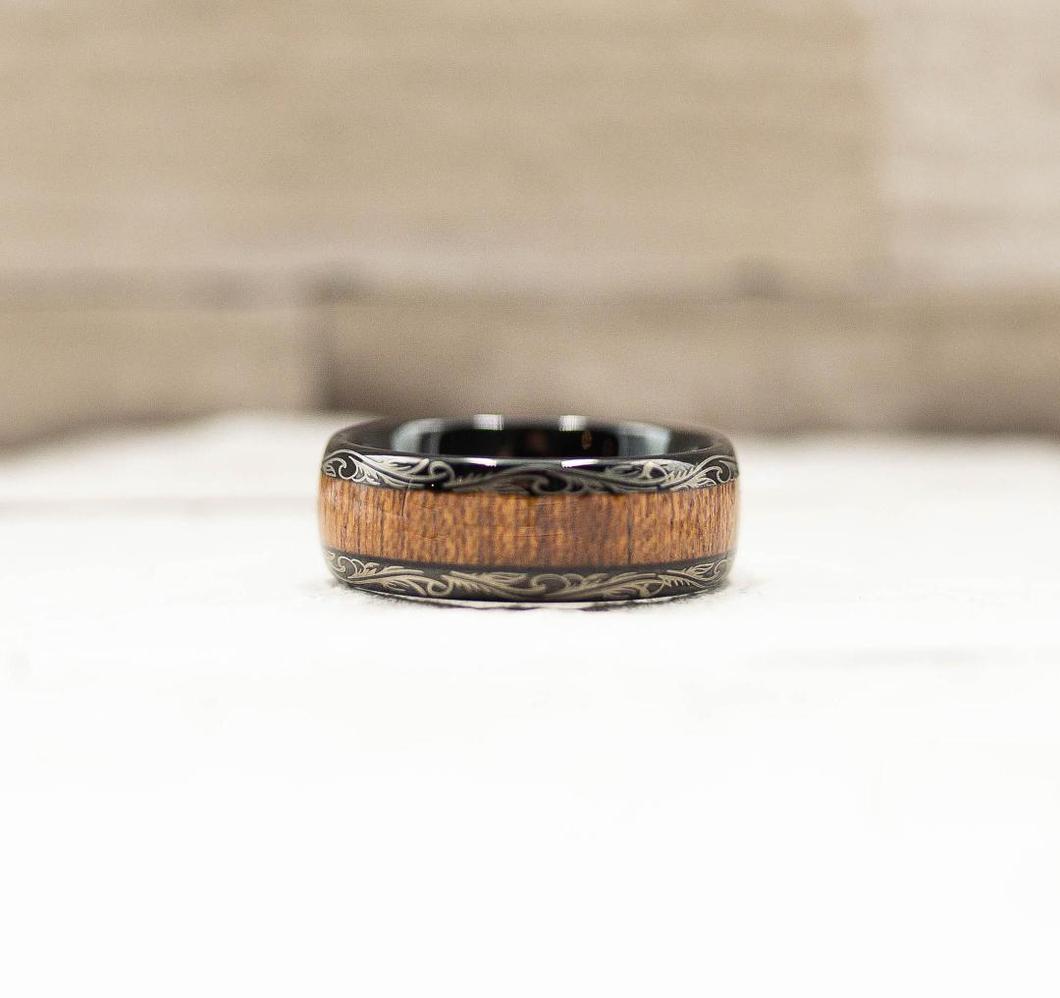 Black Tungsten Carbide Koa Wood Inlay Ring