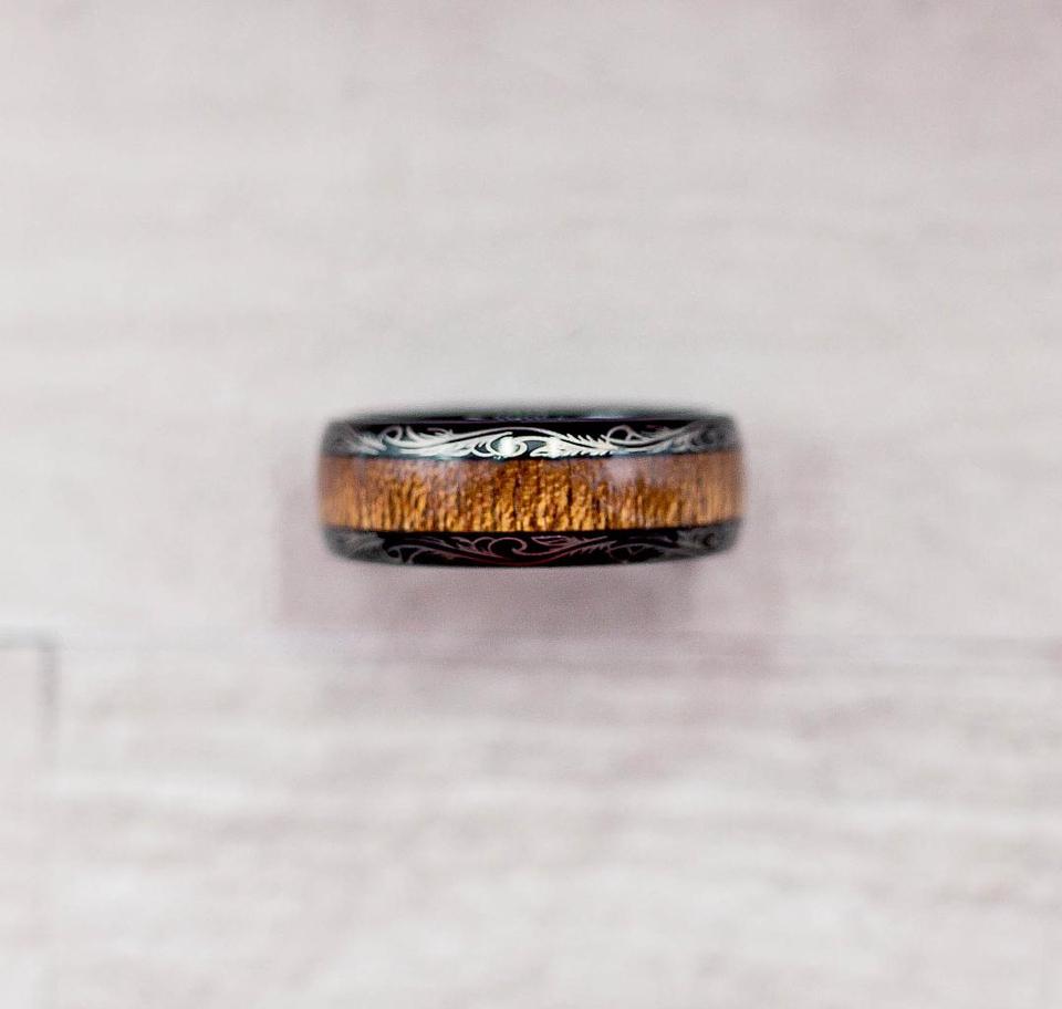 Black Tungsten Carbide Koa Wood Inlay Ring