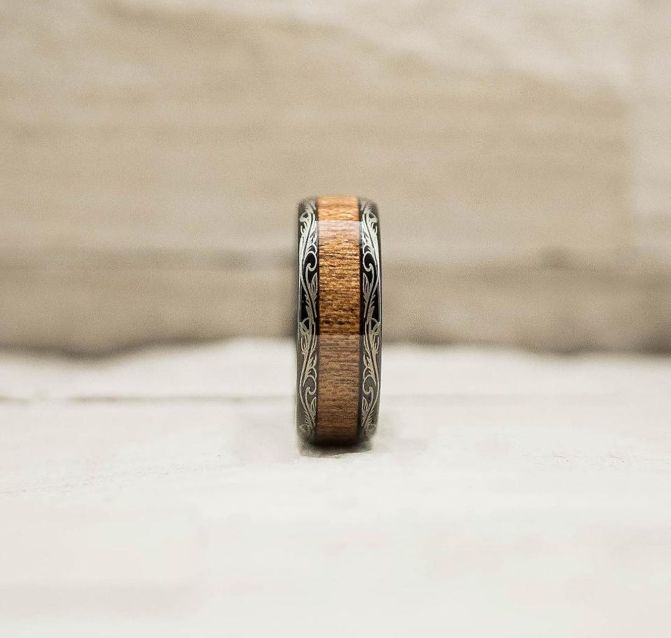 Black Tungsten Carbide Koa Wood Inlay Ring