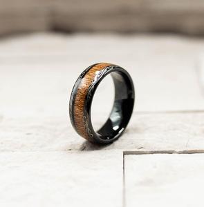 Black Tungsten Carbide Koa Wood Inlay Ring