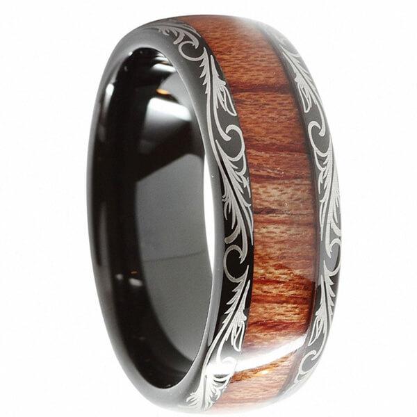 Black Tungsten Carbide Koa Wood Inlay Ring