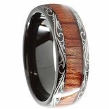 Black Tungsten Carbide Koa Wood Inlay Ring