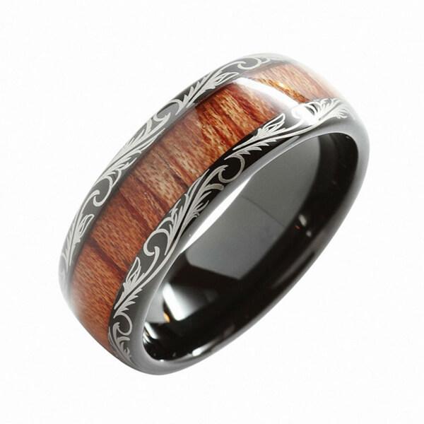 Black Tungsten Carbide Koa Wood Inlay Ring