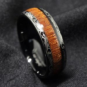 Black Tungsten Carbide Koa Wood Inlay Ring