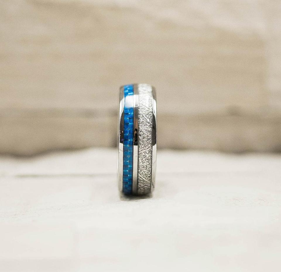 Blue Inlay Meteorite Ring