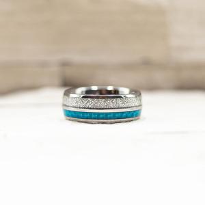 Blue Inlay Meteorite Ring