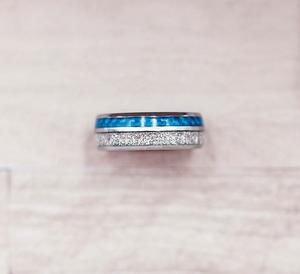 Blue Inlay Meteorite Ring