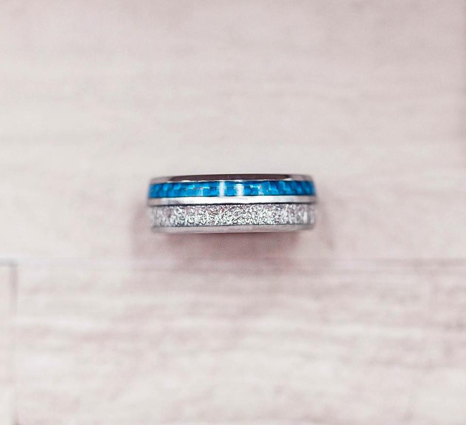 Blue Inlay Meteorite Ring