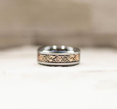 Rose Gold Celtic Tungsten Ring