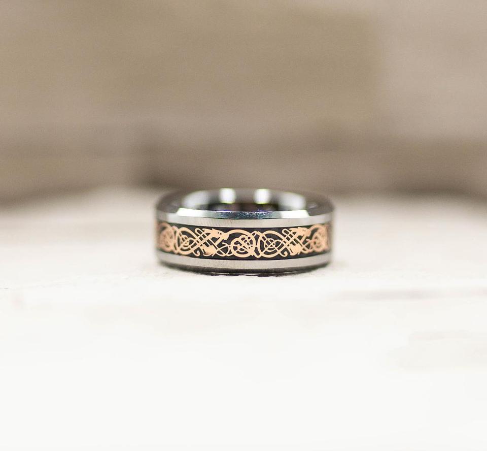 Rose Gold Celtic Tungsten Ring