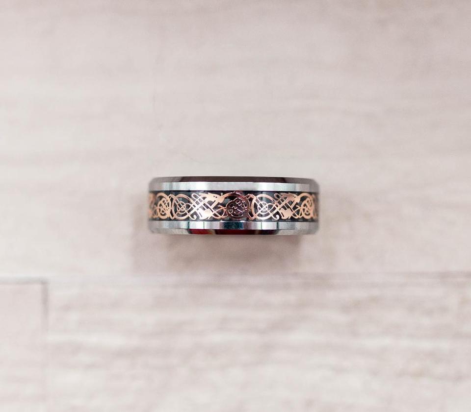 Rose Gold Celtic Tungsten Ring