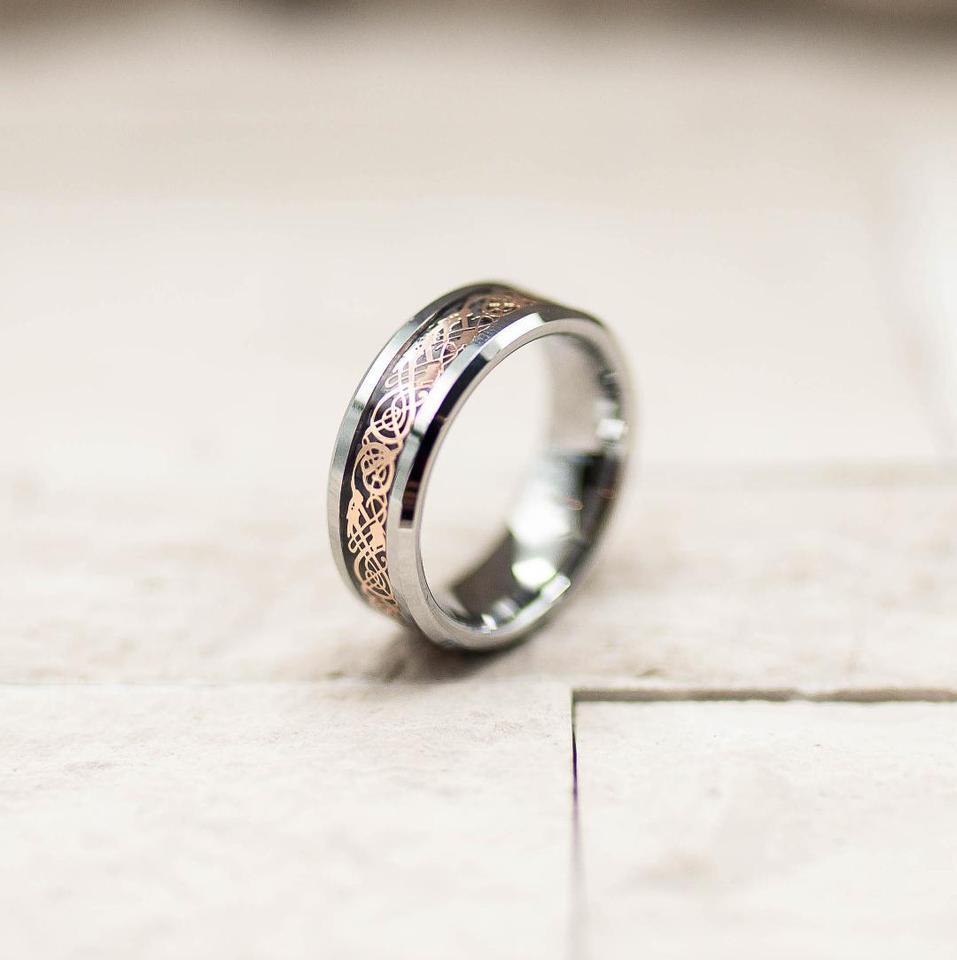 Rose Gold Celtic Tungsten Ring
