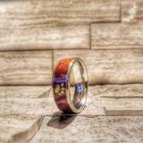 Titanium Dog Paw Print Opal and Koa Wood Ring