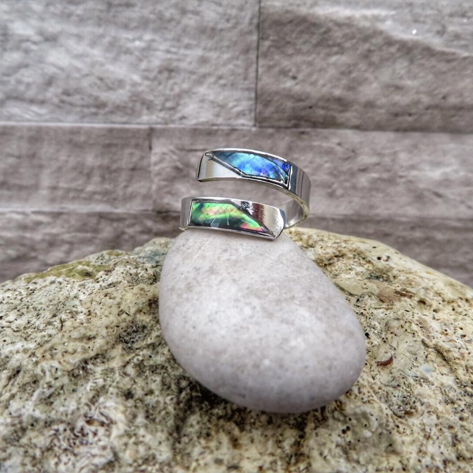 Silver Opal Abalone Slant Wrap Ring (One Size Fits All)