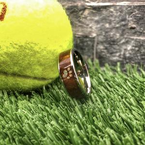 Titanium Dog Paw Print Opal and Koa Wood Ring