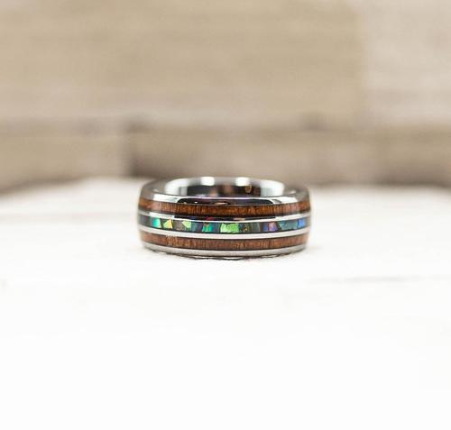 Hawaiian Koa Wood & Abalone Shell Ring