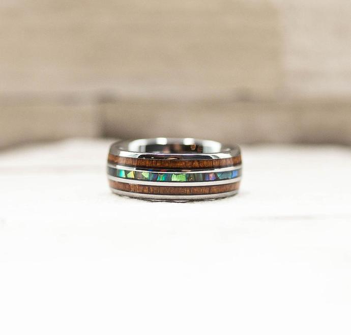 Hawaiian Koa Wood & Abalone Shell Ring