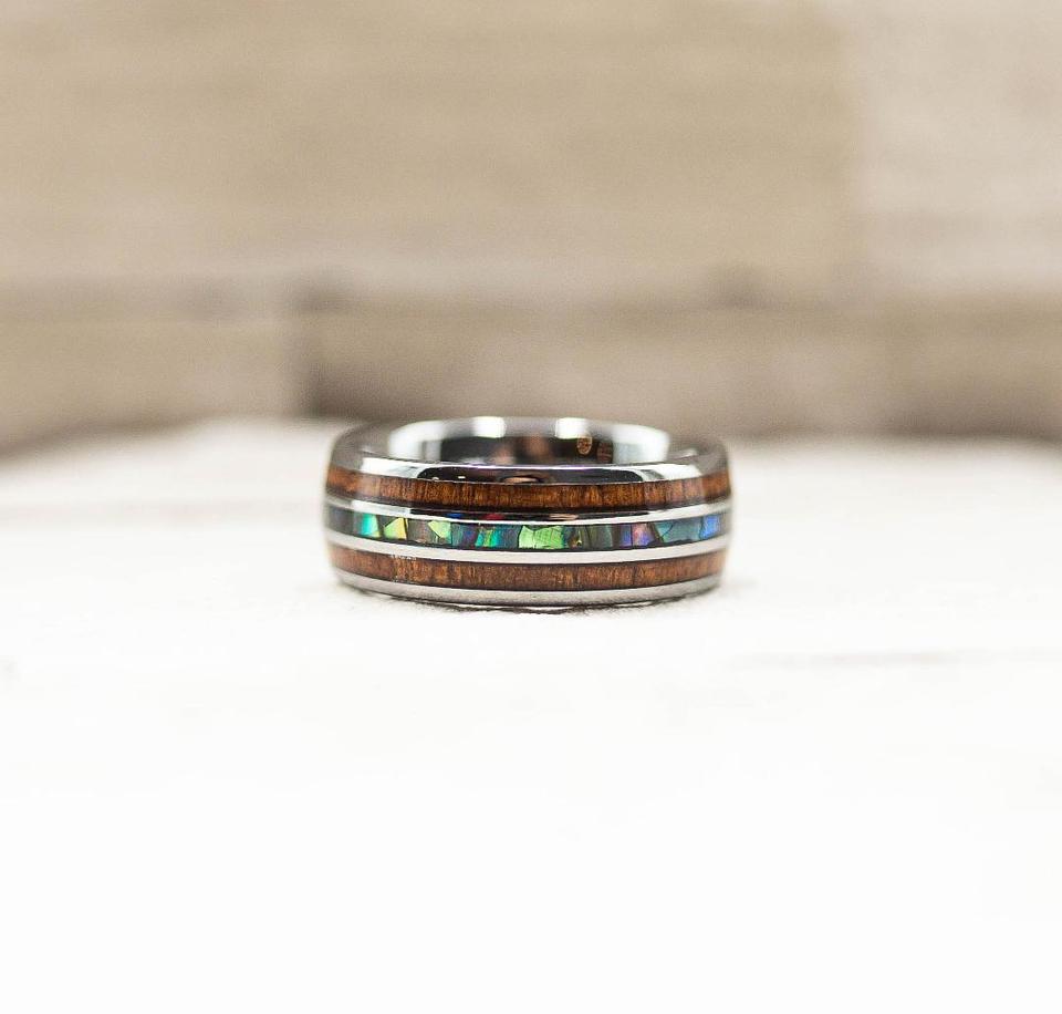 Hawaiian Koa Wood & Abalone Shell Ring