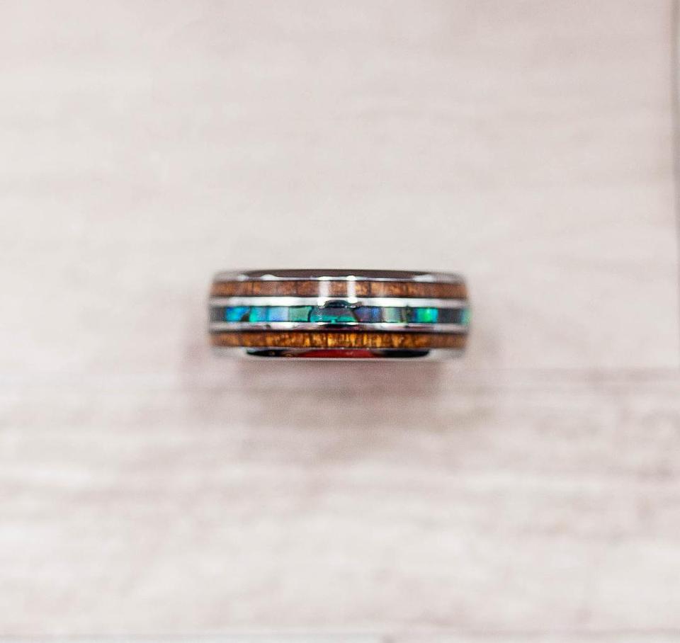 Hawaiian Koa Wood & Abalone Shell Ring