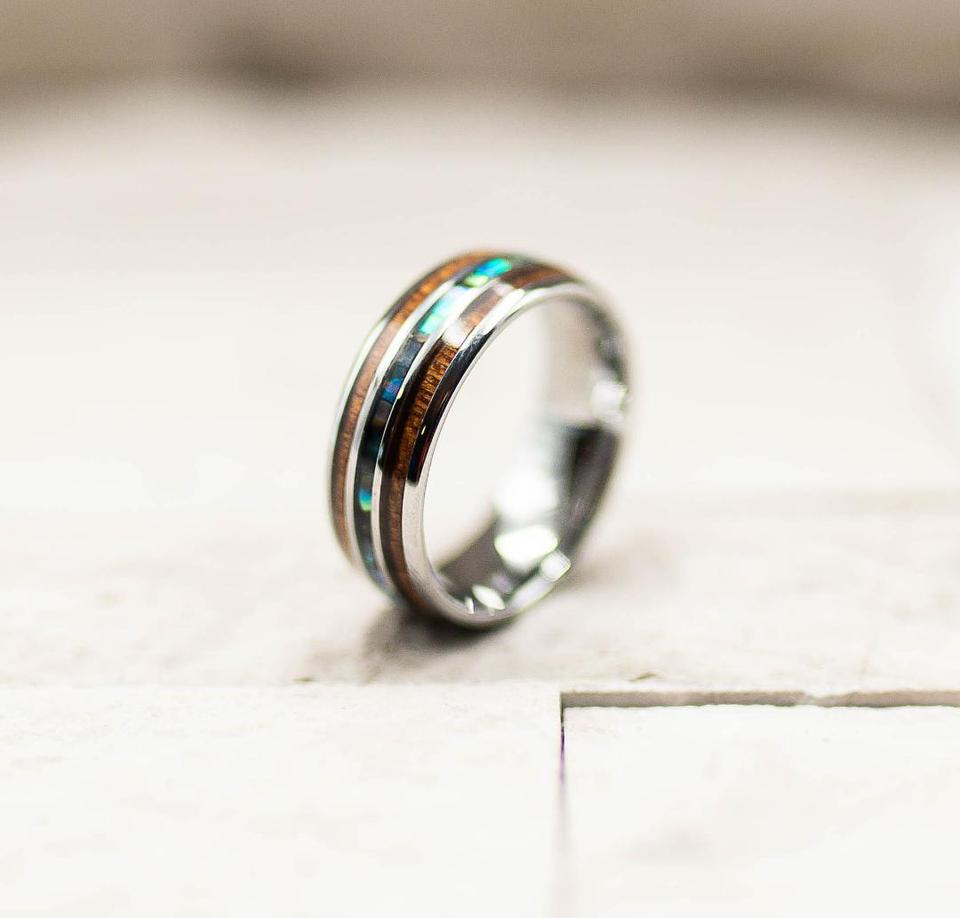 Hawaiian Koa Wood & Abalone Shell Ring