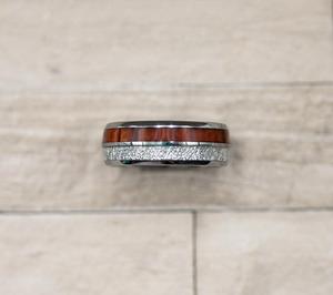 Meteorite  Tungsten Carbide Koa Wood Ring