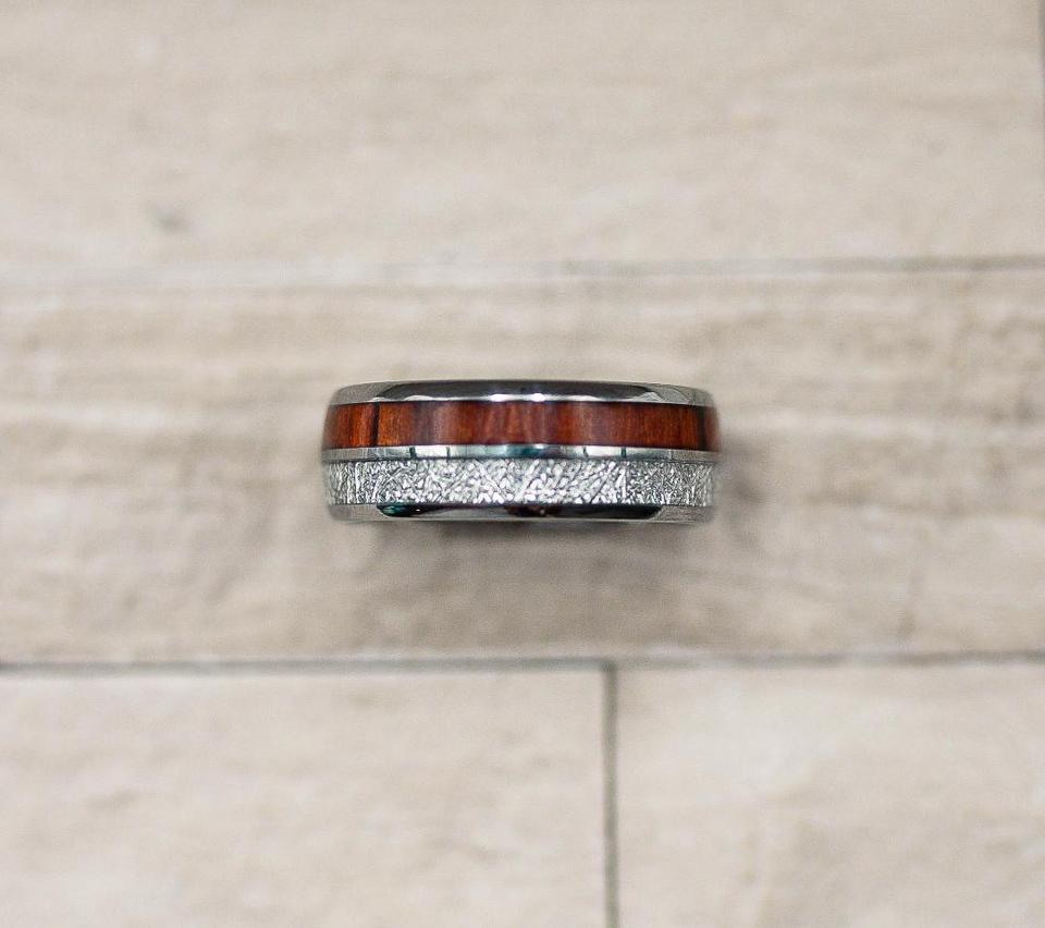 Meteorite  Tungsten Carbide Koa Wood Ring