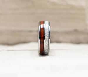 Meteorite  Tungsten Carbide Koa Wood Ring
