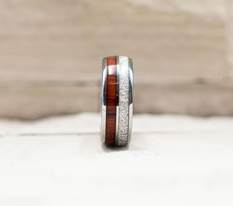 Meteorite  Tungsten Carbide Koa Wood Ring