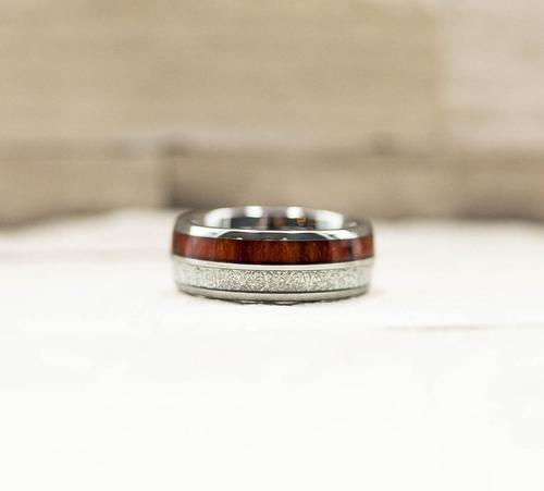 Meteorite  Tungsten Carbide Koa Wood Ring