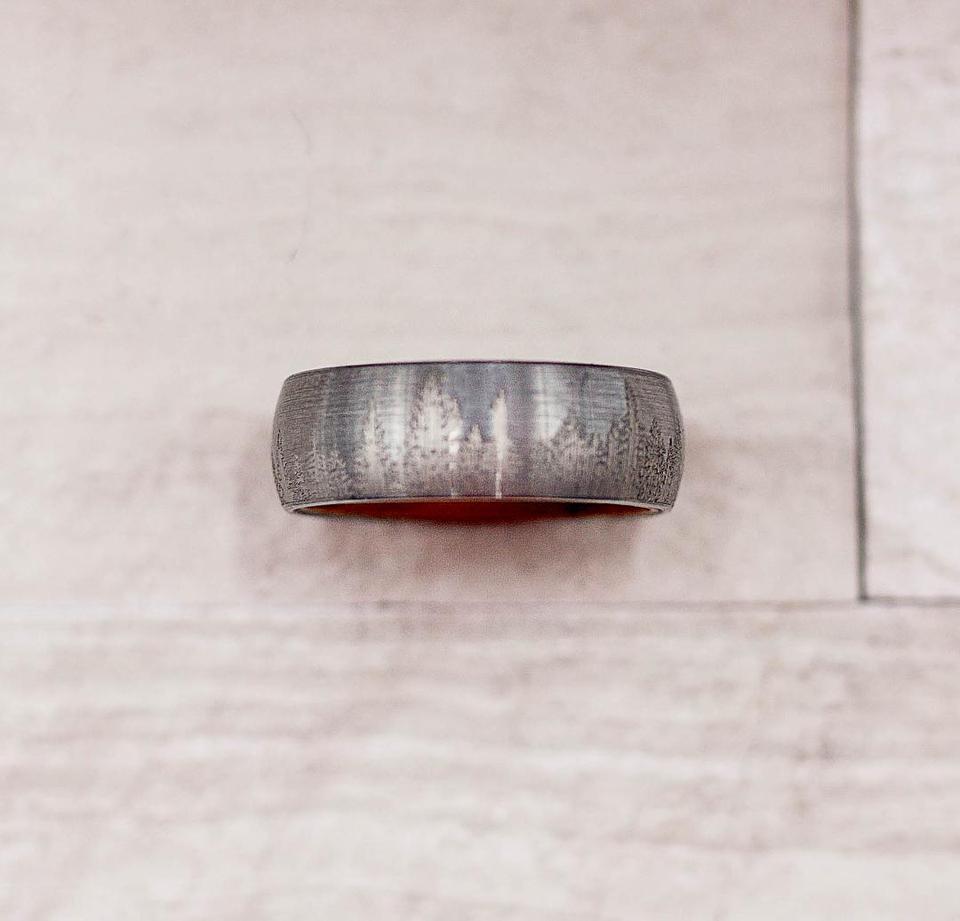 Pine Wood Polished Tungsten Ring