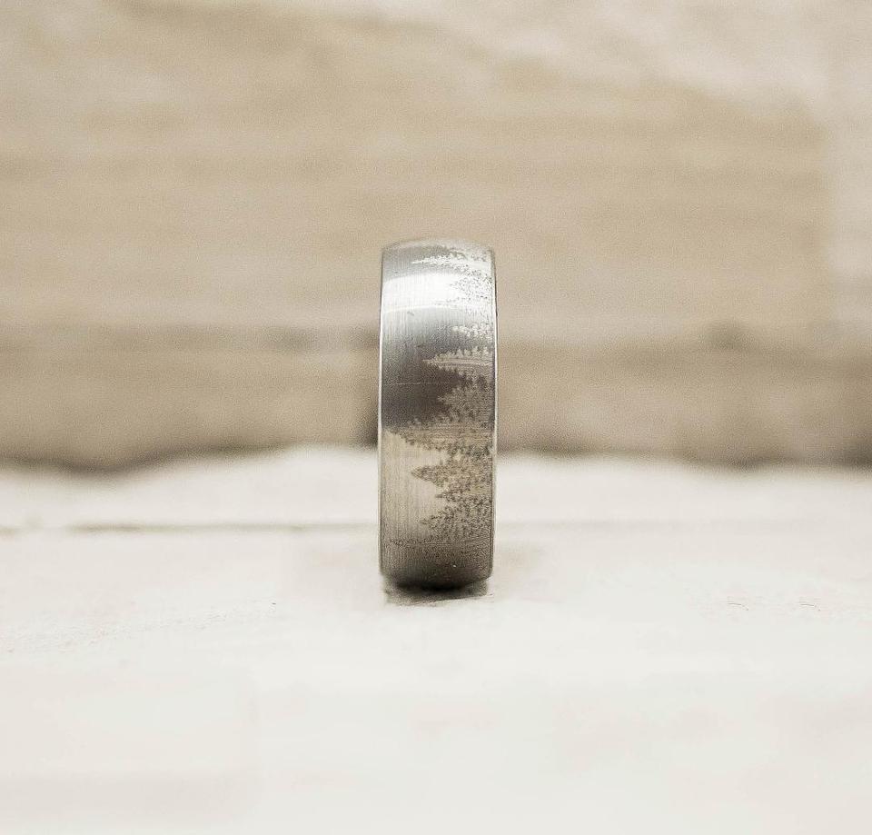 Pine Wood Polished Tungsten Ring