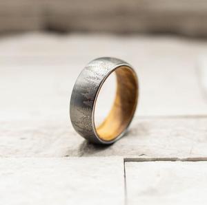 Pine Wood Polished Tungsten Ring
