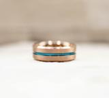 Rose Gold with Thin Blue Groove Tungsten Carbide Ring