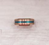 Rose Gold with Thin Blue Groove Tungsten Carbide Ring