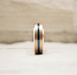 Rose Gold with Thin Blue Groove Tungsten Carbide Ring