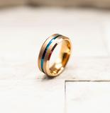 Rose Gold with Thin Blue Groove Tungsten Carbide Ring