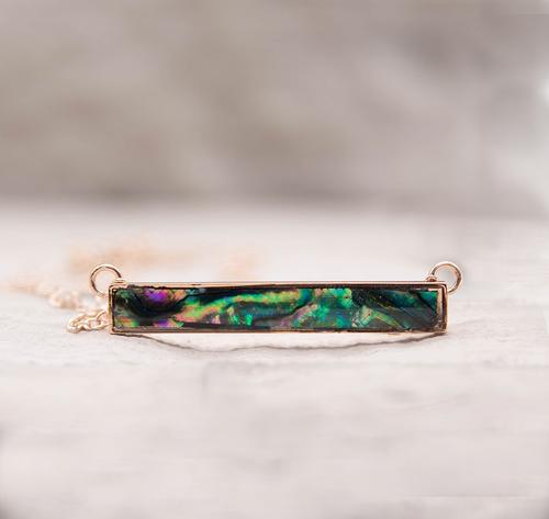 Rose Gold Abalone Shell Bar Necklace