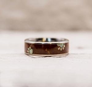 Titanium Dog Paw Print Opal and Koa Wood Ring