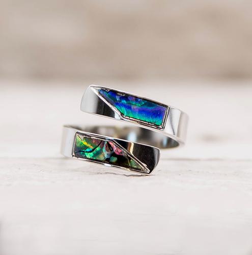 Silver Opal Abalone Slant Wrap Ring (One Size Fits All)