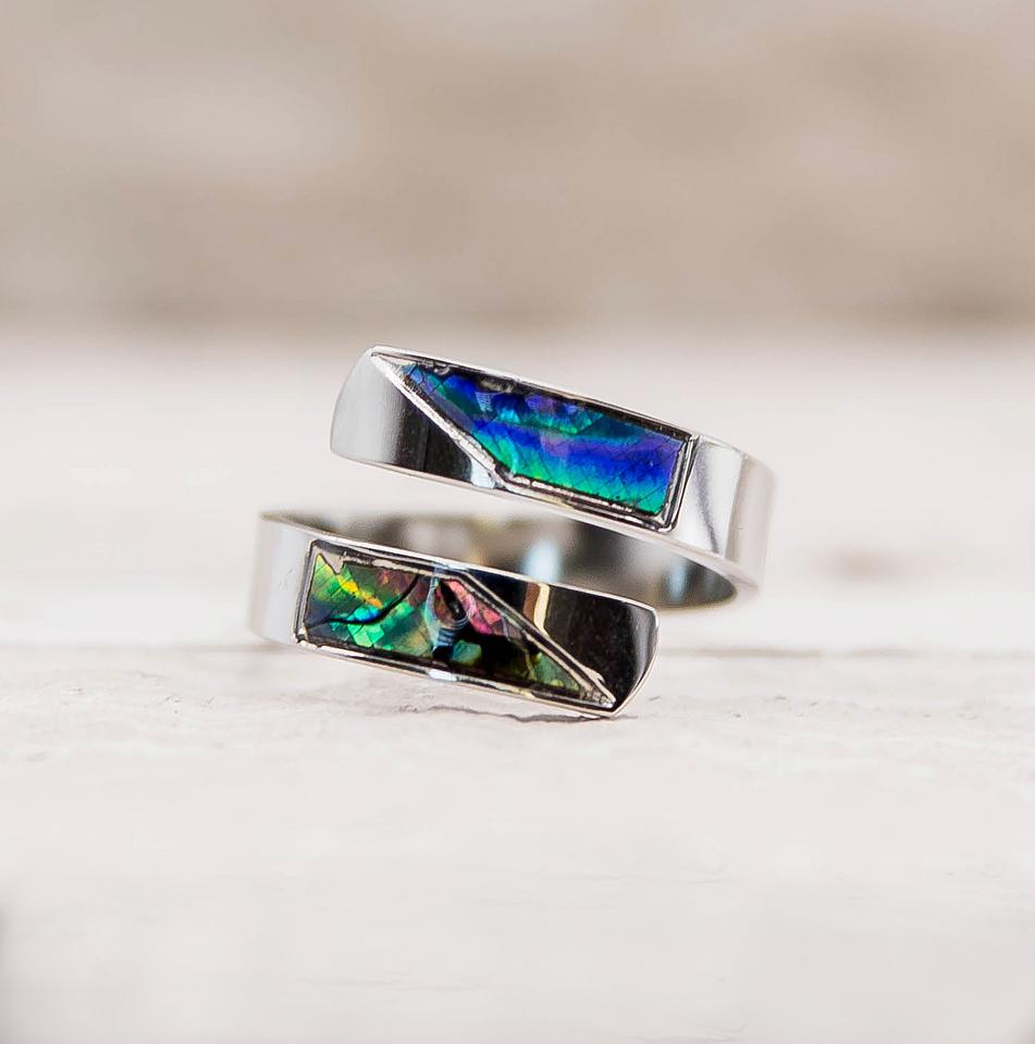 Silver Opal Abalone Slant Wrap Ring (One Size Fits All)