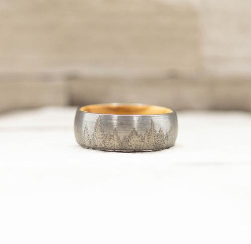 Pine Wood Polished Tungsten Ring