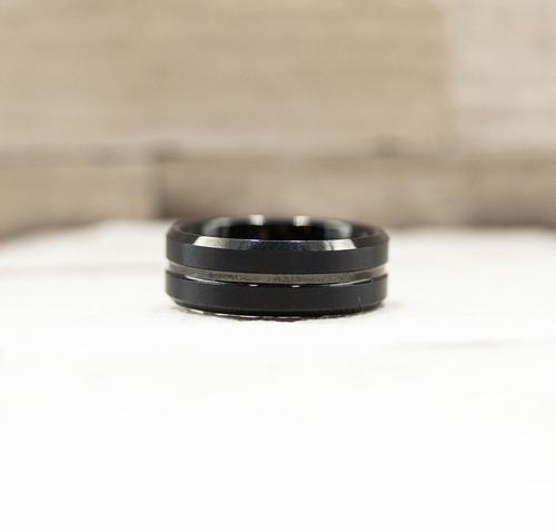 Brushed Black Stripe Tungsten Ring