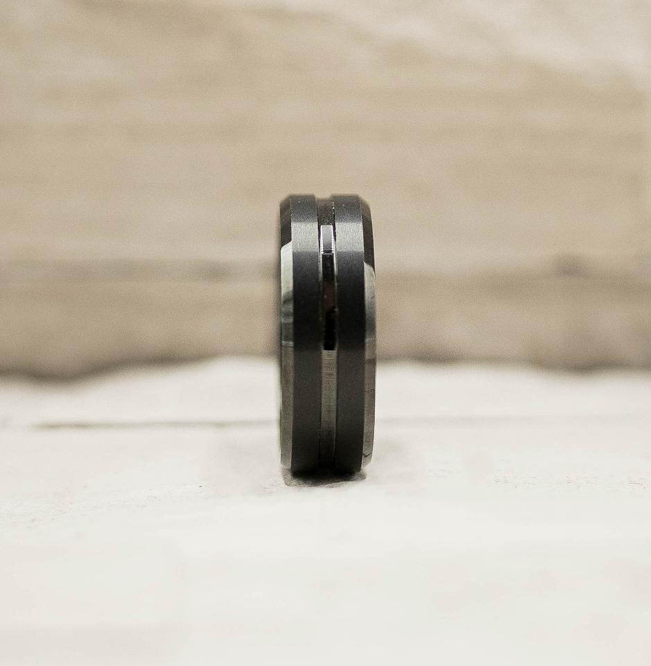 Brushed Black Stripe Tungsten Ring