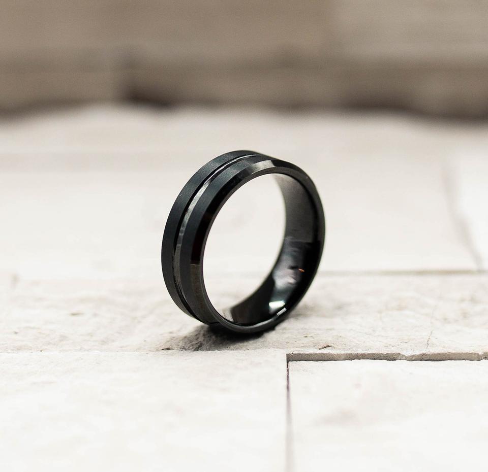 Brushed Black Stripe Tungsten Ring