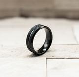 Brushed Black Stripe Tungsten Ring