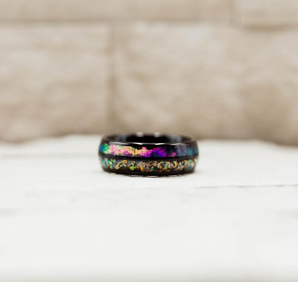 Electroplated Black Inlaid Shell Ring
