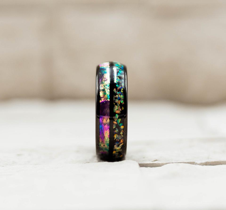 Electroplated Black Inlaid Shell Ring