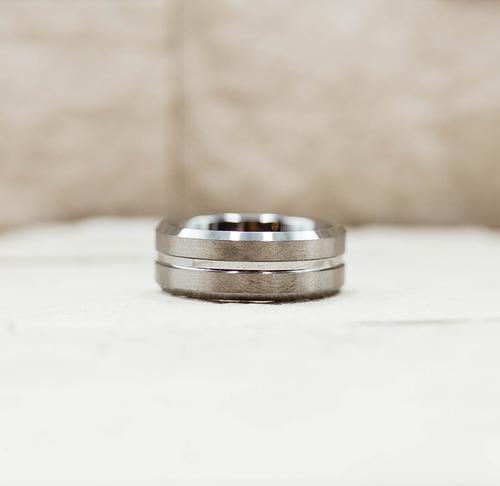 Double Brushed Silver Stripe Tungsten Ring