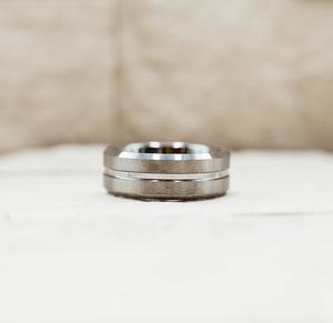 Double Brushed Silver Stripe Tungsten Ring
